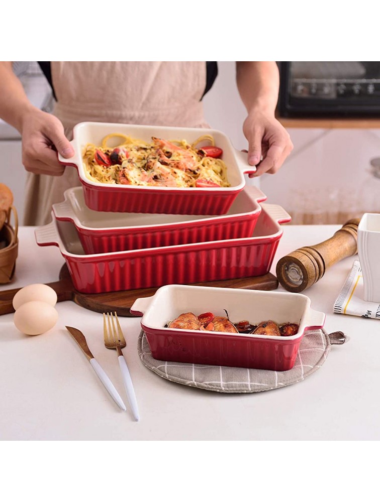 Bakeware Set of 4 MALACASA Porcelain Baking Pans Set for Oven Casserole Dish Ceramic Rectangular Baking Dish Lasagna Pans for Cooking Cake Pie Dinner Kitchen Red 9.5 11.25 12.75 14.5 - BZSEWX4E5