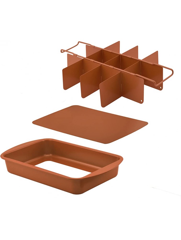 Baking with G&S Nonstick Brownie Pan with Divider Copper 3-Piece Set Durable and Easy to Use - B1G30DN0D