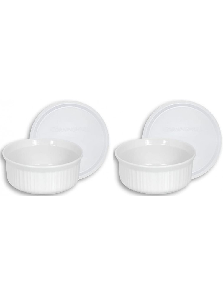 CorningWare French White 24-Ounce Round Dish with Plastic Cover Pack of 2 Dishes - B96AVI63J