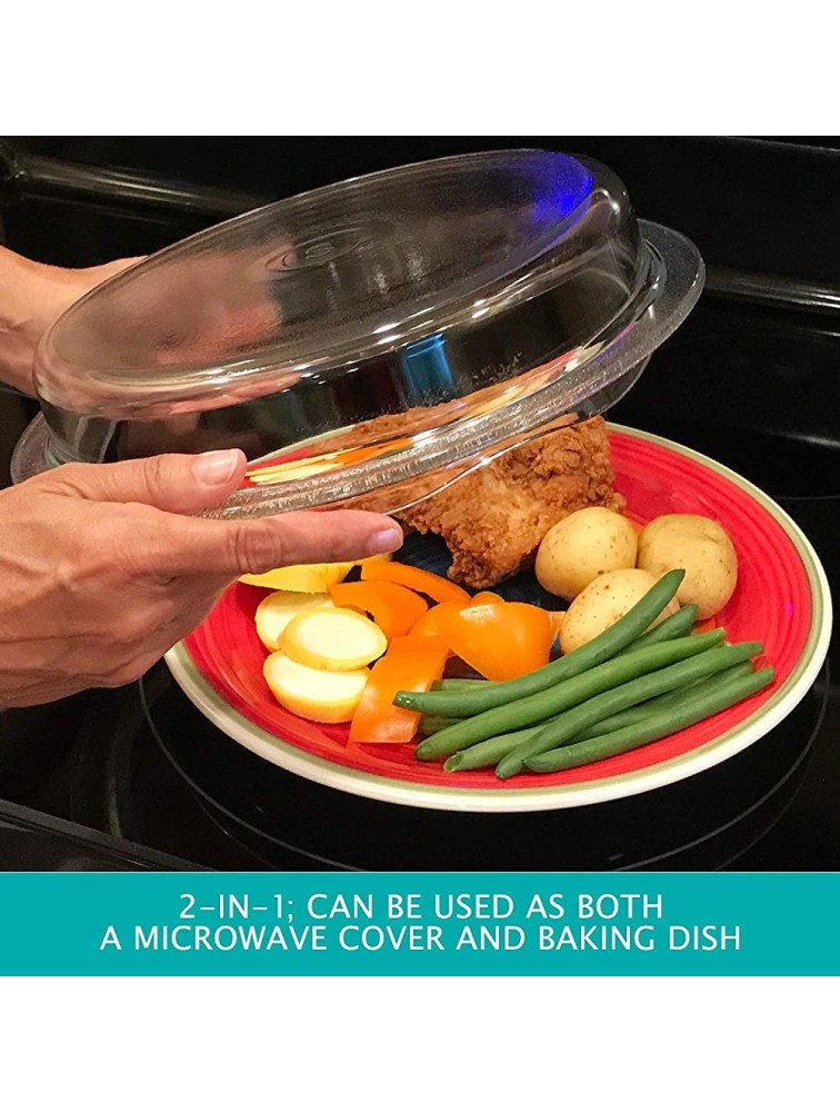 Cuchina Safe 2-in-1 Cover ‘n Cook Vented Glass Microwave Plate Cover and Baking Dish; Easy to Grip for Baking and Serving - BA1HH6XHP