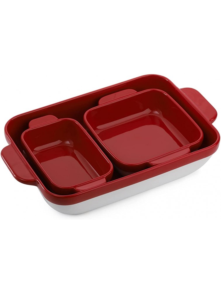 DEAYOU 3-Pack Bakeware Set Porcelain Large Baking Dish Ceramic Casserole Dishes Rectangular Stoneware Baking Pans for Oven Nonstick Lasagna Pan for Cooking Cake Dinner Daily Use Red and White - BHZV9HJUN