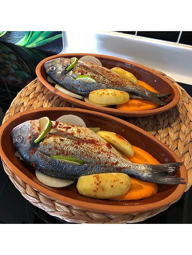 Handmade Oval Clay Pan Set of 2 Terracotta Pots for Cooking Fishes Meat Vegetables Traditional Earthenware Portuguese Pottery Cookware Glazed Inside LARGE 6.2 x 11.3 in - BLOW6PXVE
