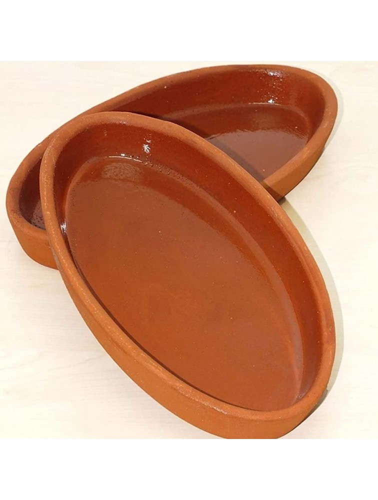 Handmade Oval Clay Pan Set of 2 Terracotta Pots for Cooking Fishes Meat Vegetables Traditional Earthenware Portuguese Pottery Cookware Glazed Inside LARGE 6.2 x 11.3 in - BLOW6PXVE