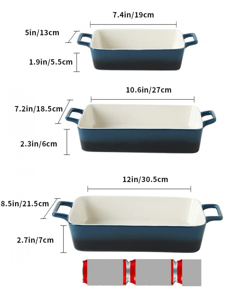 KOOV Bakeware Set Ceramic Baking Dish Rectangular Baking Pans Set Casserole Dish for Cooking Cake Dinner Kitchen Wrapping Upgrade 12 x 8.5 Inches 3-Piece Gradient Blue - BYNY7OP2U