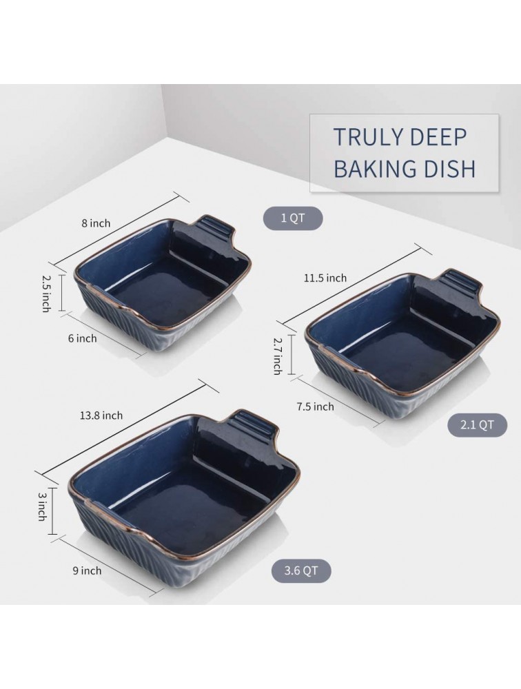 KOOV Bakeware Set Ceramic Baking Dish Set Rectangular Casserole Dish Set Lasagna Pans for Cooking Cake Dinner Kitchen 9 x 13 Inches Texture Series 3-Piece 3 Piece Dark Blue - BN2TEV7SP