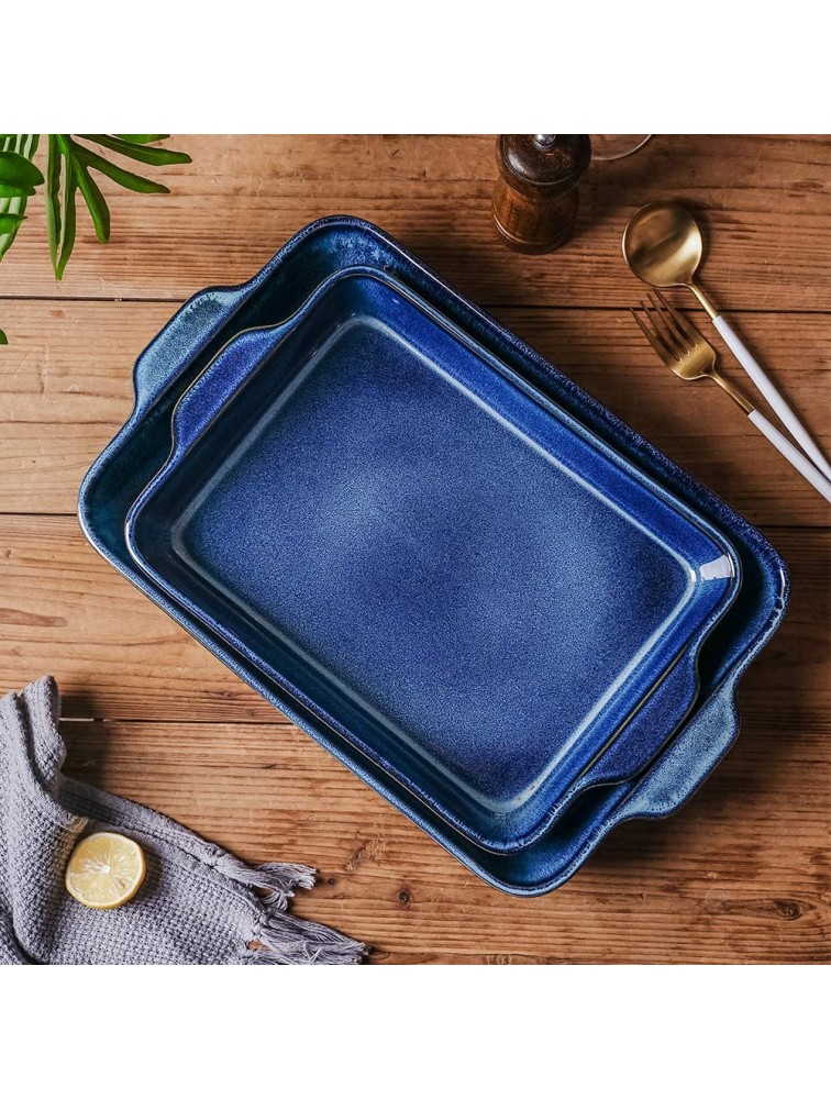 KOOV Bakeware Set Ceramics Baking Dish Set Rectangular Casserole Dish Set Baking Pans Lasagna-Pans Deep for Cooking Cake Dinner Kitchen 9 x 13 Inches Reactive Glaze 2-Piece Variable Blue - BL5224ECN