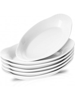 NJCharms Ceramic Au Gratin Baking Dishes Gratin Dishes Oval Baking Pans White Porcelain Kitchen Bakeware Baker 9-Inch Set of 6 - B3HBUHP2U