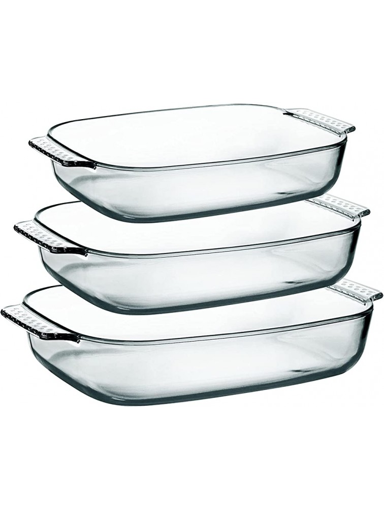 NUTRIUPS Glass Baking Dish Set for Oven Rectangular Bakeware Set of 3 Baking Pans Glass Casserole Dish Set Nesting for Saving Space,1.8 QT + 2.5 QT + 3.1QT - BUIP8KBMS