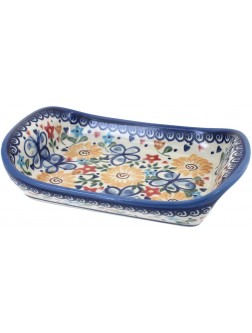 Polish Pottery Butterfly Small Rectangular Serving Dish with Handles - BROZMXAYV