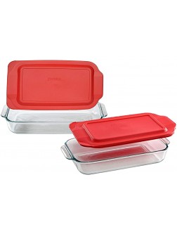 Pyrex Basics 3 and 4.8 Quart Glass Oblong Baking Dish with Red Plastic Lid - B5A93V4CO