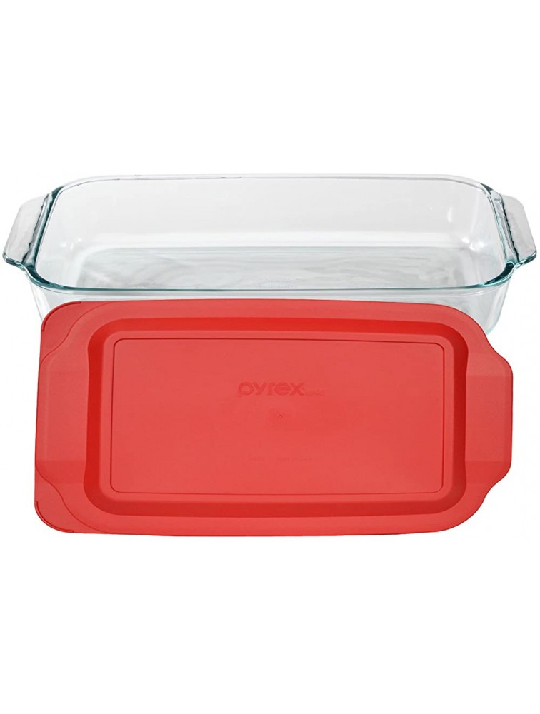 Pyrex Basics 3 Quart Glass Oblong Baking Dish with Red Plastic Lid -13.2 INCH x 8.9inch x 2 inch - BDTBO5D7R