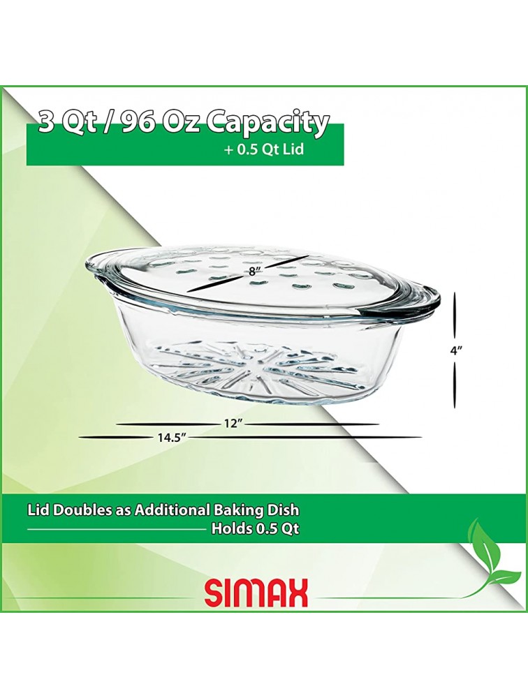 Simax Glass Casserole Dish With Lid: Bakers & Casseroles Borosilicate Glass Baking Dish With Lid -Large Oval Shaped Covered Casserole Dish With Lid For Oven 3 Qt Casserole Dish With Lid and Ridges - BY1QGNJWX