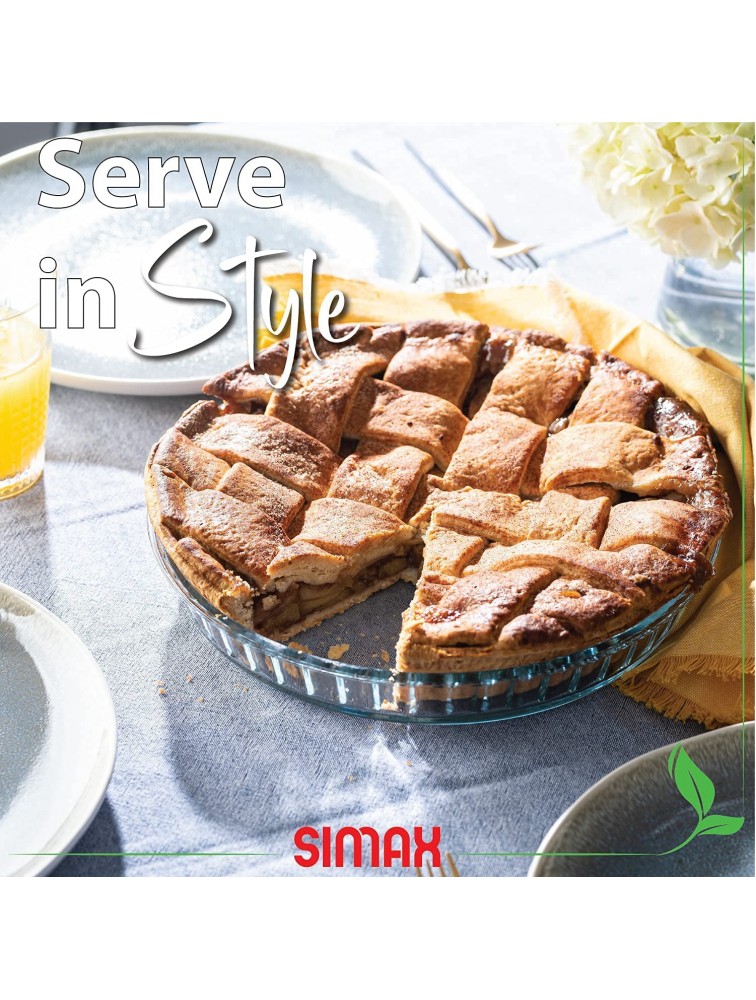 Simax Glass Pie Pan for Baking: Deep Round Pie Plate Dish Great For Apple Pumpkin Holiday Pies etc. Fluted Pie Holder Oven Safe Tray Borosilicate Glass Cake Tin – 11-Inch Large Diameter - BLS35BG40