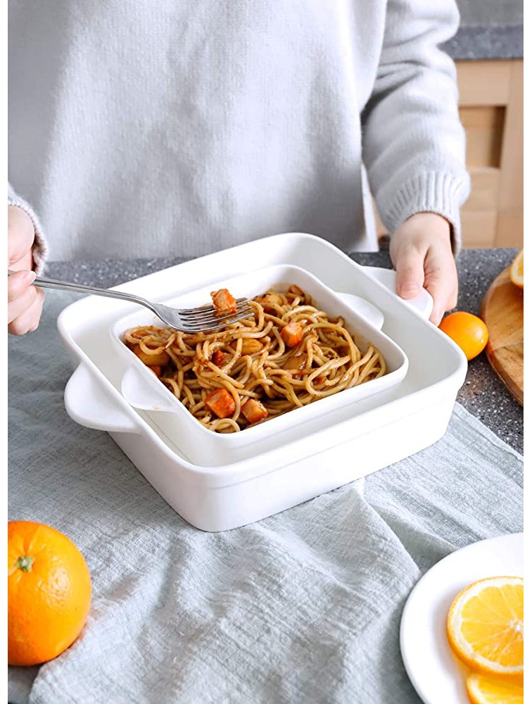 Sweese 514.201 Porcelain Baking Dish Set of 2 Square Lasagna Pans 8 x 8 inch & 6 x 6 inch Non-stick Brownie Pan with Double Handle White - B2GV51HY9