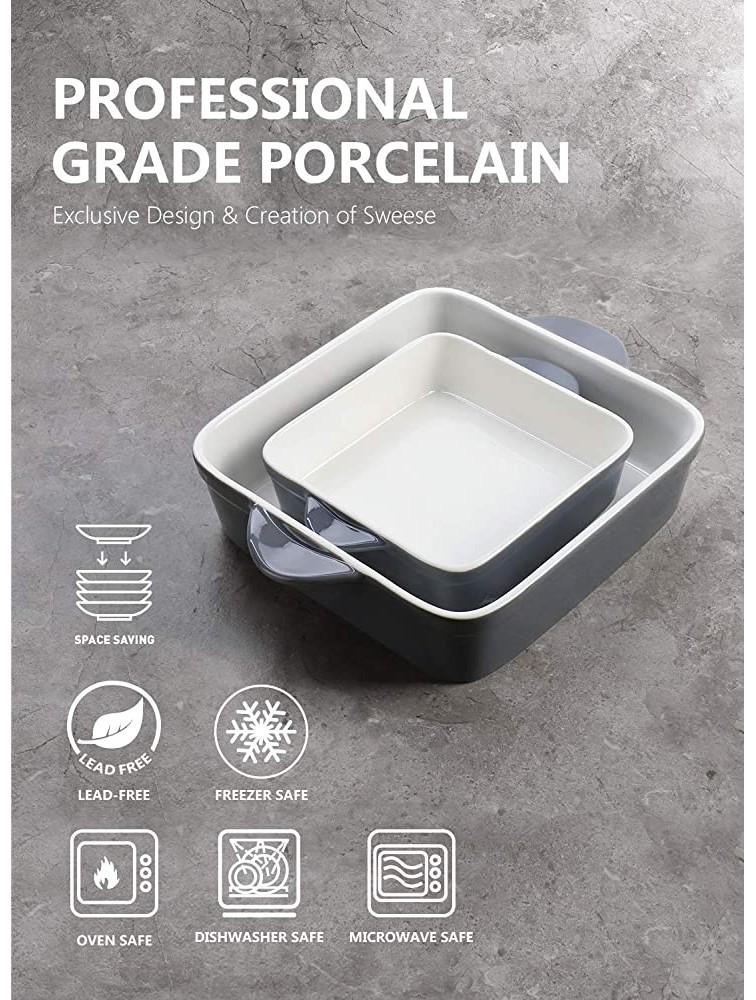 Sweese 514.213 Porcelain Baking Dish Set of 2 Square Lasagna Pans 8 x 8 inch & 6 x 6 inch Non-stick Brownie Pan with Double Handle Grey - BJAJFR5IP