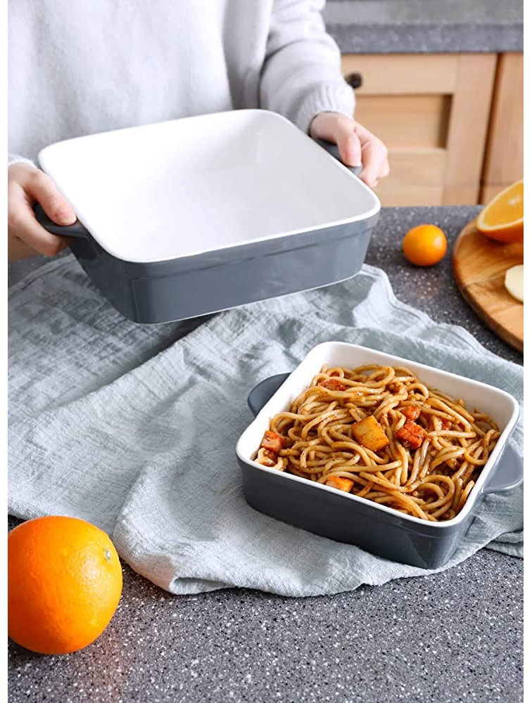Sweese 514.213 Porcelain Baking Dish Set of 2 Square Lasagna Pans 8 x 8 inch & 6 x 6 inch Non-stick Brownie Pan with Double Handle Grey - BJAJFR5IP