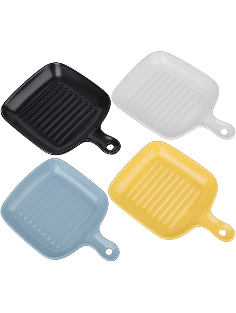 ZEAYEA Set of 4 Ceramic Serving Plate Matte Serving Dishes with Handle for Appetizers Salad Side Dishes Snack 6.3 Ceramic Lasagna Pan Small Baking Dish with Skillet Look Oven Safe Plate - BBOVK6FXX