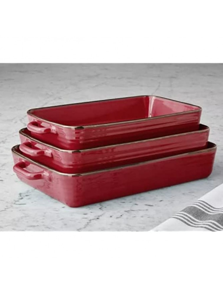 3-Piece Ceramic Bakeware Set 3 different sizes Side handles Red - B3UHOILN8