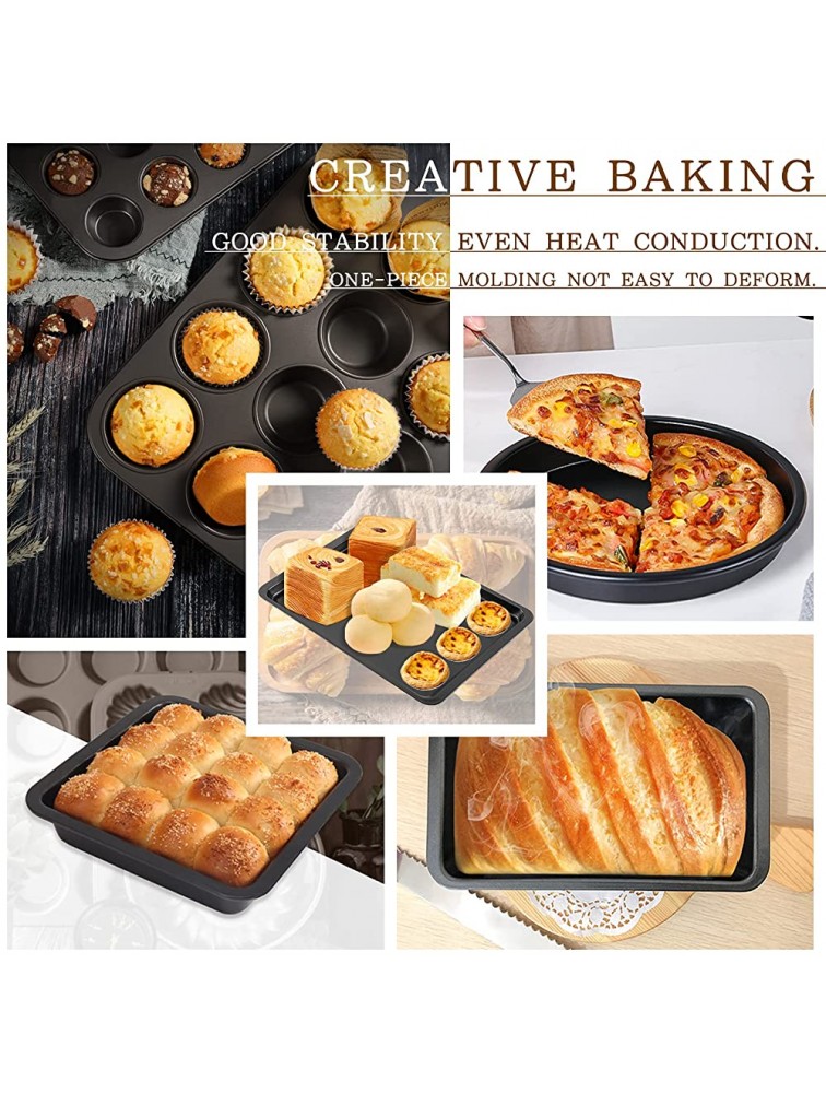 5Pcs FLMOUTN Non-Stick Carbon Steel Oven Bakeware Baking Tray Set with Bread Pan Cookie Sheet Pizza Pan Cake Pan and Muffin Cupcake Pan for Cooking - BZAV073GL