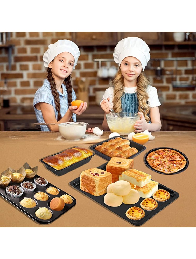 5Pcs FLMOUTN Non-Stick Carbon Steel Oven Bakeware Baking Tray Set with Bread Pan Cookie Sheet Pizza Pan Cake Pan and Muffin Cupcake Pan for Cooking - BZAV073GL