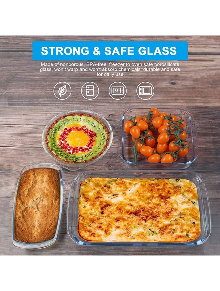 7-Piece Baking Pan Set Glass Bakeware Set Glass Baking Dishes Glass Loaf Pan with Lids Glass Pie Plate 9x13 Roasting Pan Square Pan Fridge-to-Oven-Friendly - BNC4DJOJG