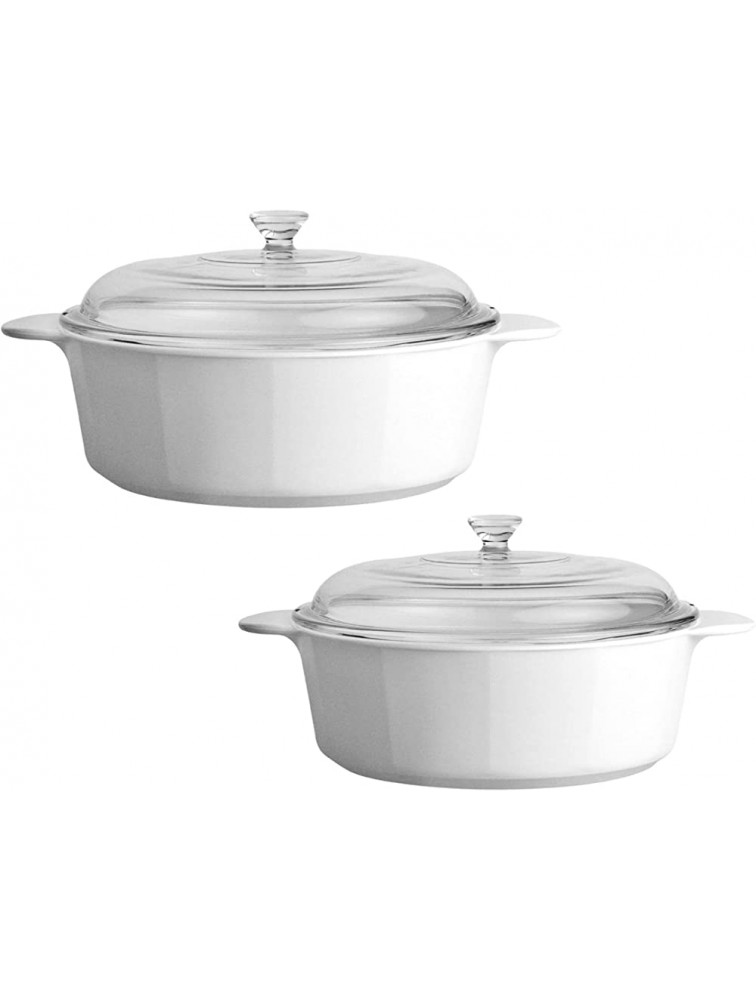 Corning Ware 3.5 and 2.5 Quart 3.25 and 2.25 Liter 2 Dimensions 4-Piece Set Casserole Dishes Glass WLid Pyroceram Classic Cooking Pot with Handles and Glass Cover Round Shape White Large Medium - BKIH9E13D