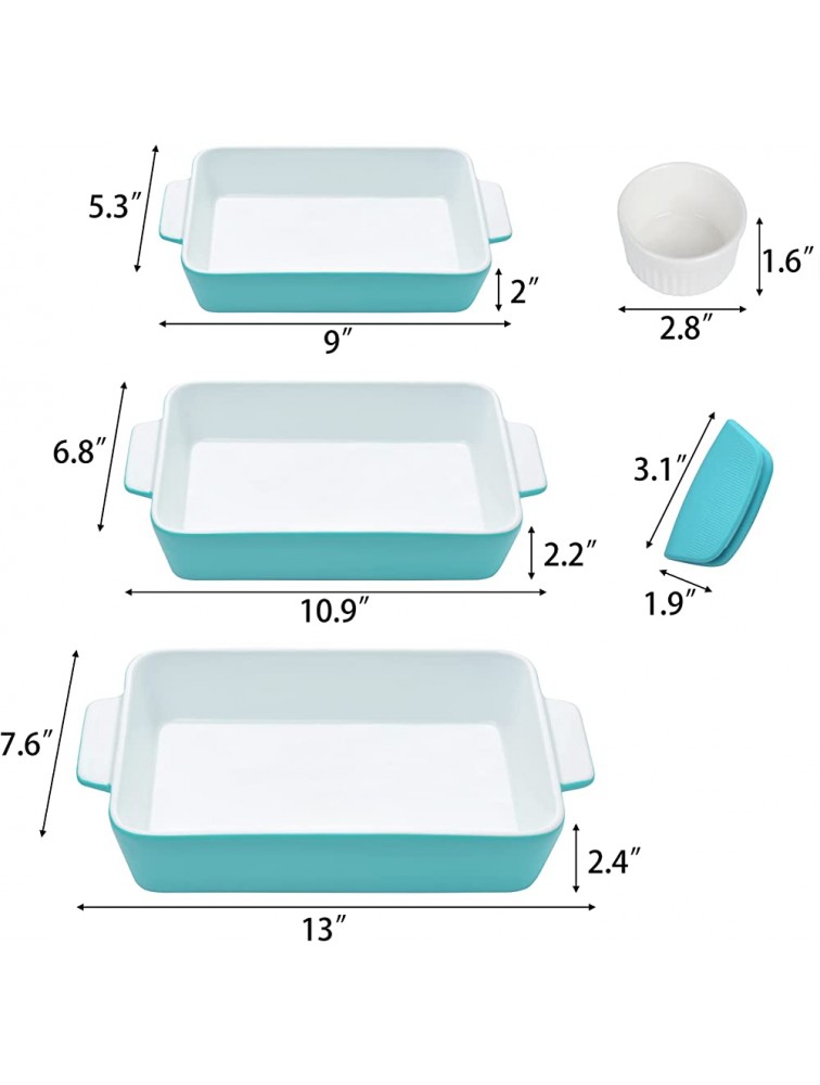Finnhomy Casserole Dish Set Baking Dish for Cooking Kitchen Cake Dinner Banquet and Daily Baking Dishes for Oven Ceramic Baking Set 9-Piece Aquamarine Color - BSIE4RZB0