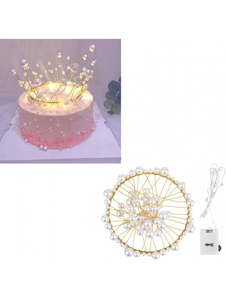 Pearl Crown Cake Topper Flashing Cake Crown Decoration Pearl Crown Cake String Lights White for Home Wall Room Decorations - BLFV0U9IF