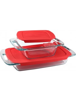 Pyrex Easy Grab Glass Food Bakeware and Storage Containers 4-Piece Set BPA Free Lids - BTRYX08ST
