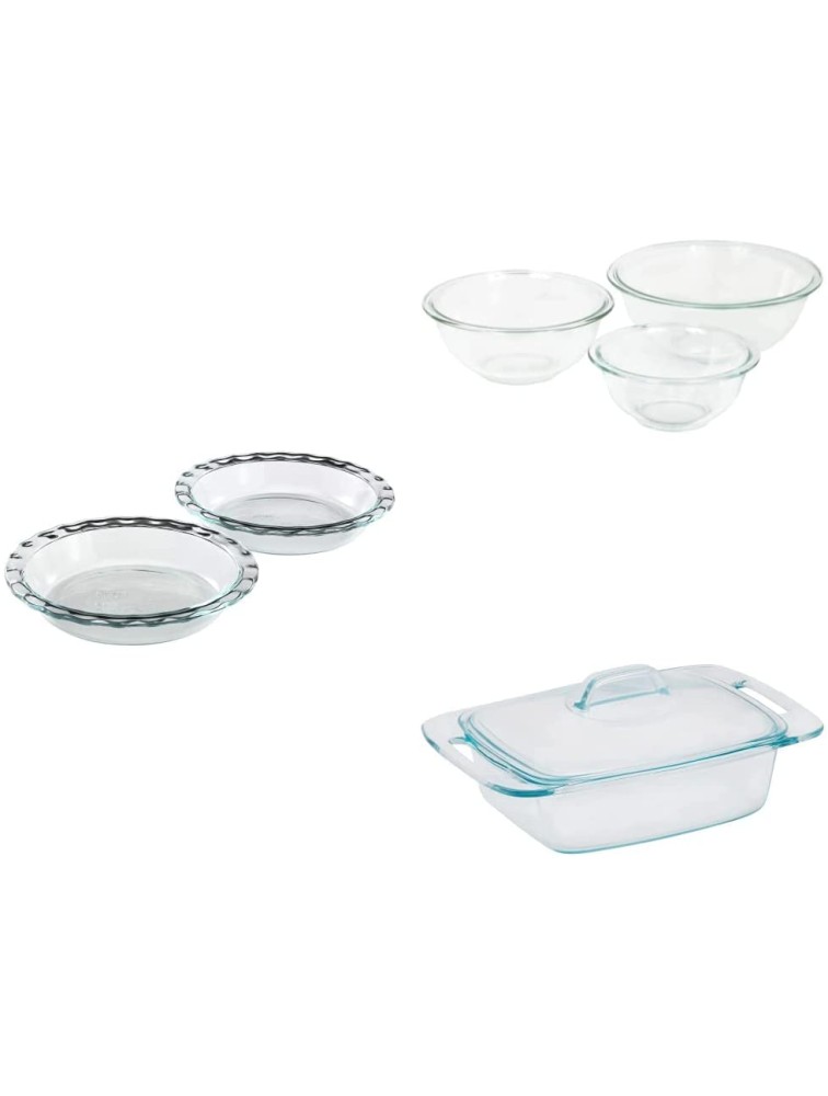 Pyrex Pie Plates + Mixing Bowls + Casserole Dish + Measuring Cups Bundle - BRQMHHC21