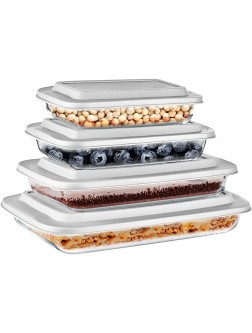 Rectangular Glass Bakeware Set 4 Sets of High Borosilicate with PE Lid Heat-Resistant Non-Slip Design Convenient to Use & Easy to Clean Elegant Design Color White SL4PBK22 - B4H45NG3Q