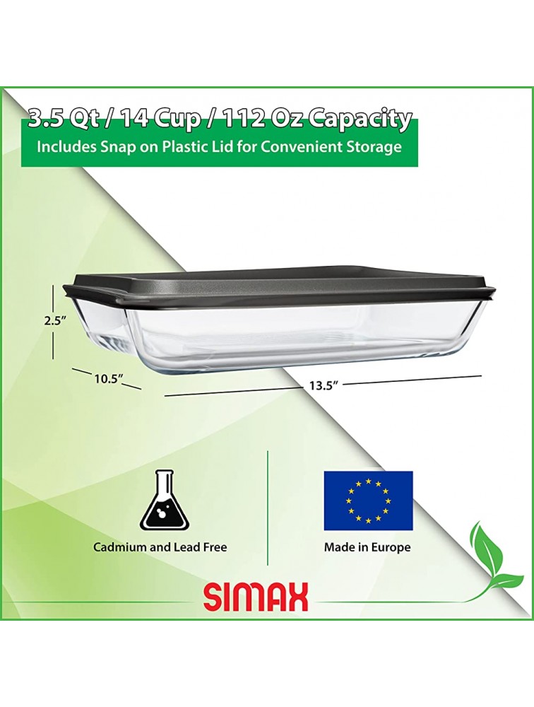 Simax Exclusive Clear Rectangular Glass Roaster | With Snap On Lid Heat Cold and Shock Proof Made in Europe 3.5 Quart - B7ULDFO37