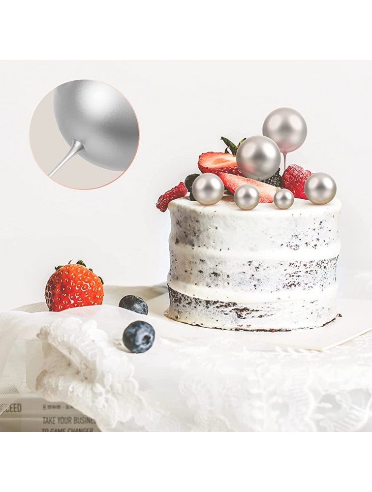 STOBOK Balls Cake Cupcake Topper：12PCS Silver Happy Birthday Pearl Insert Cup for Party Wedding Anniversary Baby Shower Cake Decoration - B15L6GI1N