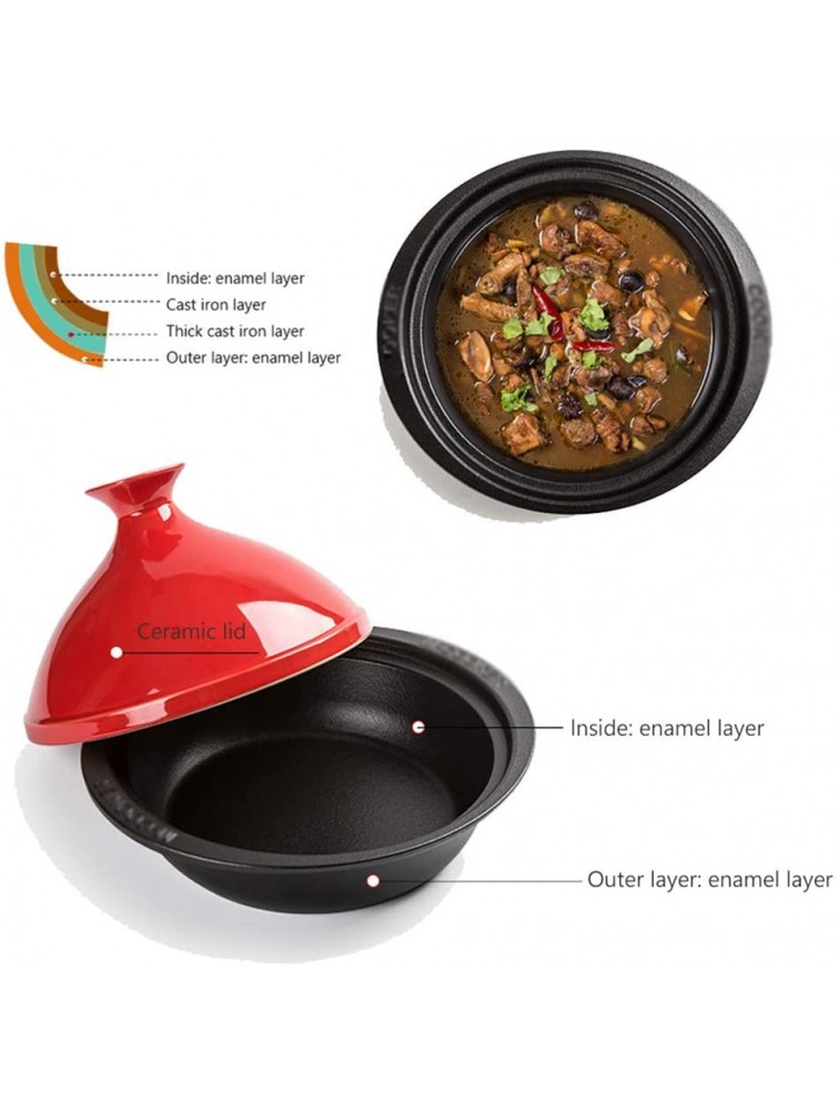Casserole Dish with Lid Soup Pot 24Cm Large Cooking Tagine Professional Moroccan Tajine with Enameled Cast Iron Base and Cone-Shaped Lid for Different Cooking Styles Color : Red - BSR2SDPGT