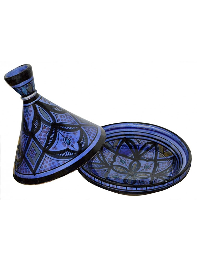 Moroccan Handmade Serving Tagine Ceramic With Vivid colors Original 8 inches Across Blue - BHXVF1LLA