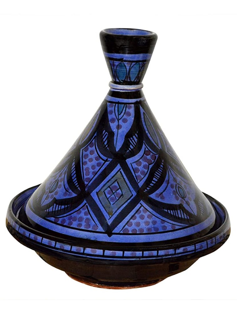 Moroccan Handmade Serving Tagine Ceramic With Vivid colors Original 8 inches Across Blue - BCH2UPRZ0