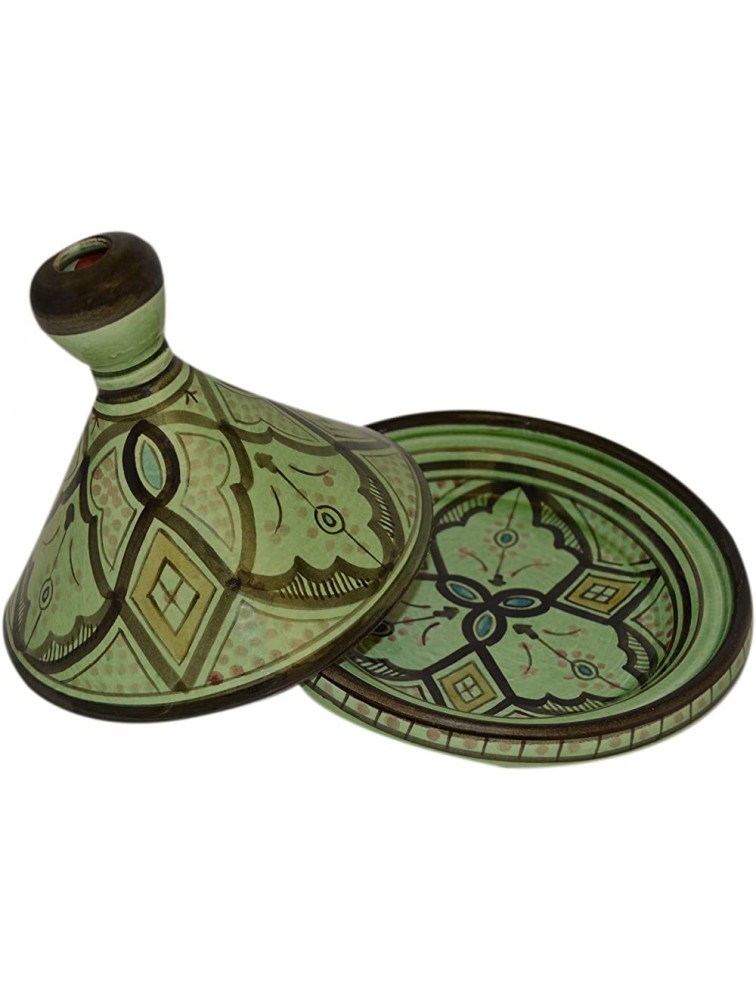 Moroccan Handmade Serving Tagine Exquisite Ceramic With Vivid colors Original 8 inches Across Green - BVQLQLMRS