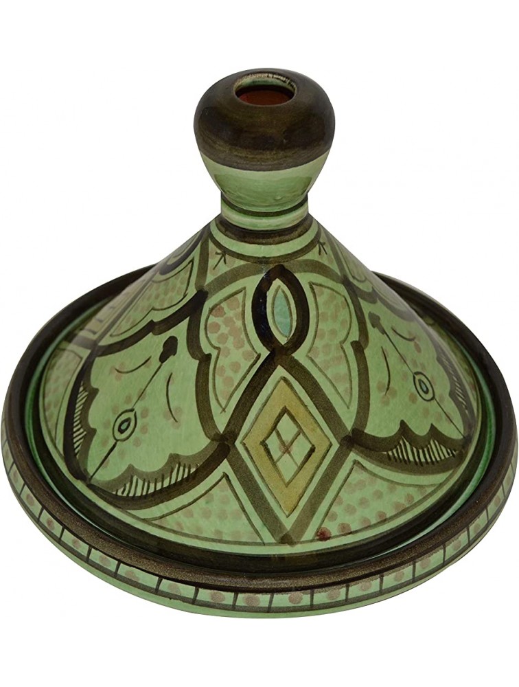 Moroccan Handmade Serving Tagine Exquisite Ceramic With Vivid colors Original 8 inches Across Green - BVQLQLMRS
