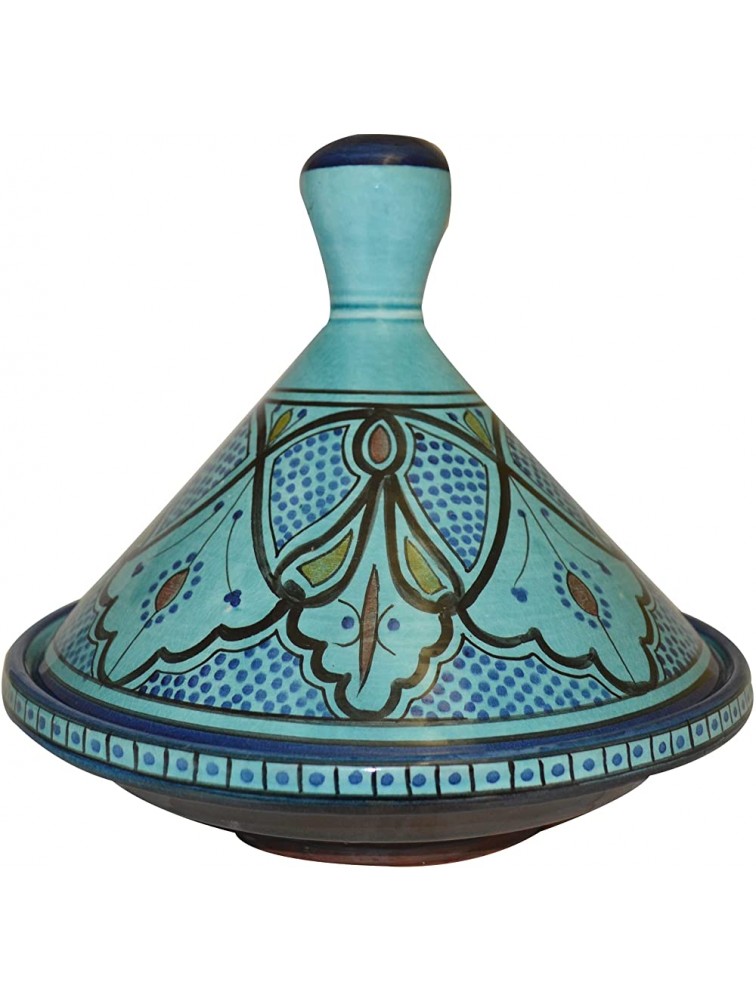 Moroccan Handmade Serving Tagine Exquisite Ceramic With Vivid colors Original large 12 inches Across Aqua - B68L2B45N