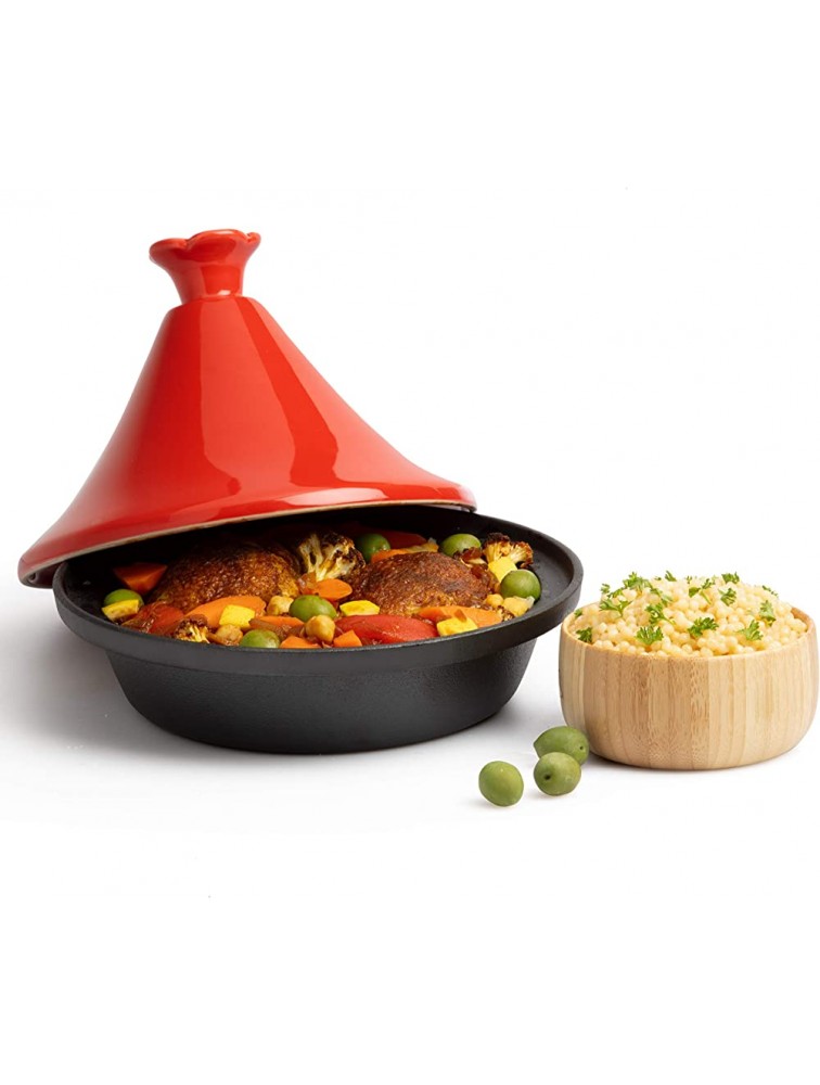 Tagine Moroccan Cast Iron 4 qt Cooker Pot- Caribbean One-Pot Tajine Cooking with Enameled Ceramic Lid- 500 F Oven Safe Dish - BPHMBV8HU