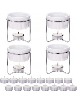 Hiware 4 Pieces Ceramic Butter Warmers with 16 Pieces Tealight Candles Set for Seafood Fondue Dishwasher Safe - B7ZYMJLOY
