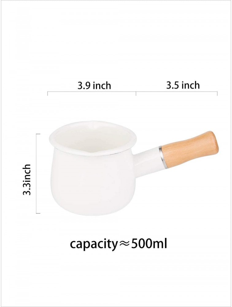 MDZF SWEET HOME 4-Inch Enamel Milk Pot Non-stick Mini Saucepan Butter Warmer with Wooden Handle Small Cookware 17Oz White - BKFFOEYIW