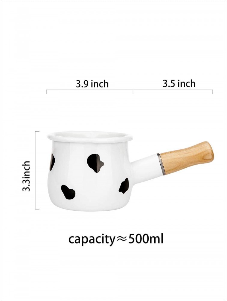 MDZF SWEET HOME 4-Inch Enamel Milk Pot Non-stick Mini Saucepan Butter Warmer with Wooden Handle Small Cookware 17Oz - B9RVHZY9Y