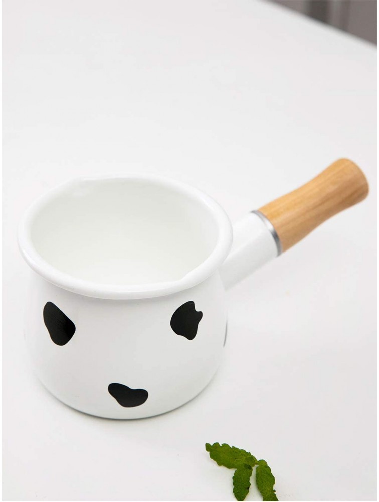 MDZF SWEET HOME 4-Inch Enamel Milk Pot Non-stick Mini Saucepan Butter Warmer with Wooden Handle Small Cookware 17Oz - B9RVHZY9Y