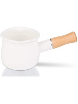 MDZF SWEET HOME 4-Inch Enamel Milk Pot Non-stick Mini Saucepan Butter Warmer with Wooden Handle Small Cookware 17Oz White - BKFFOEYIW