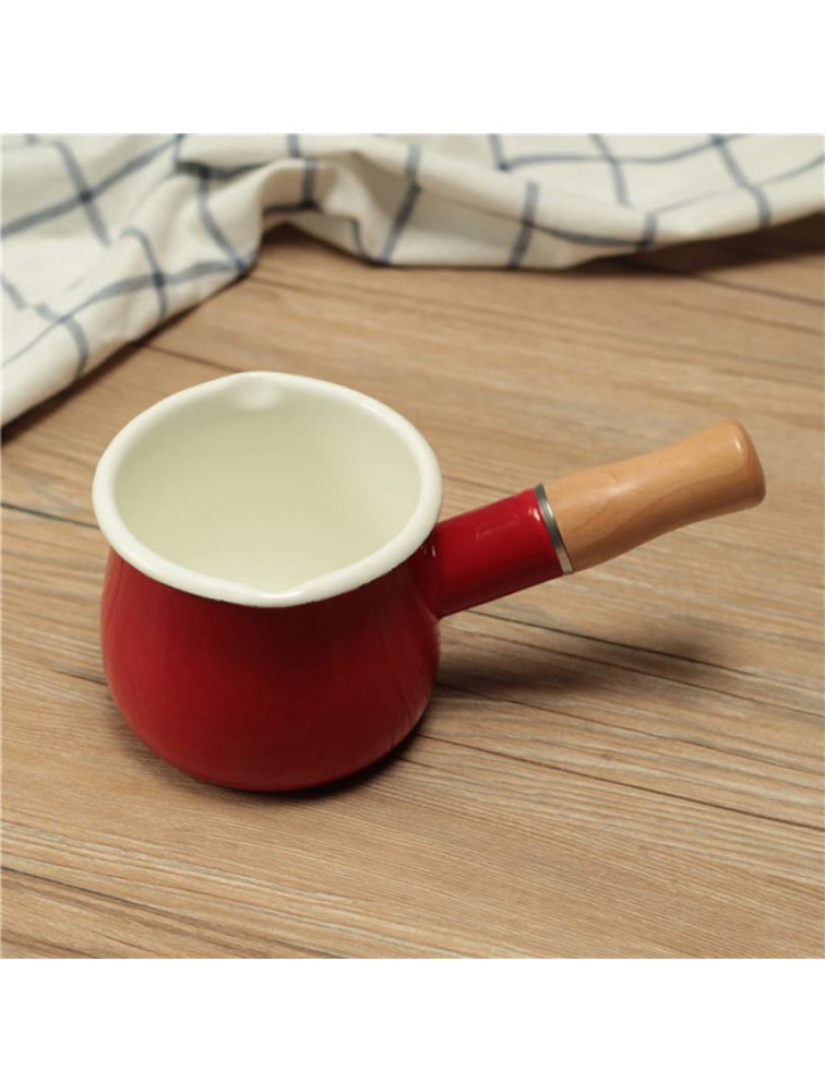 QHZ Enamel Milk Pan Mini Butter Warmer Milk Pot Enamel Sauce Pan Milk Warmer Pot Small Cookware with Wooden Handle for Heating Smaller Liquid Portions - BKNEMC962