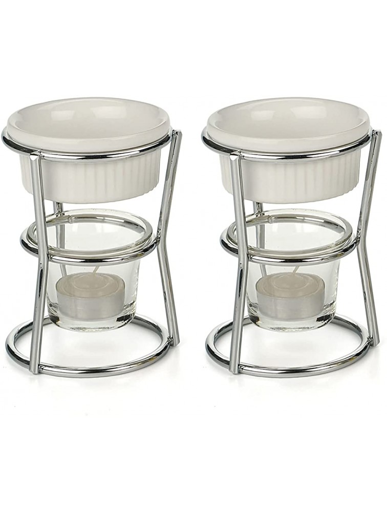 RSVP International Kitchen Collection Butter Warmer Set Includes Stoneware Cups Glass Tealight Holder Candles and 5-Inch Tall Chrome Wire Frames 1 3-Cup Capacity White - BNK8V93PV