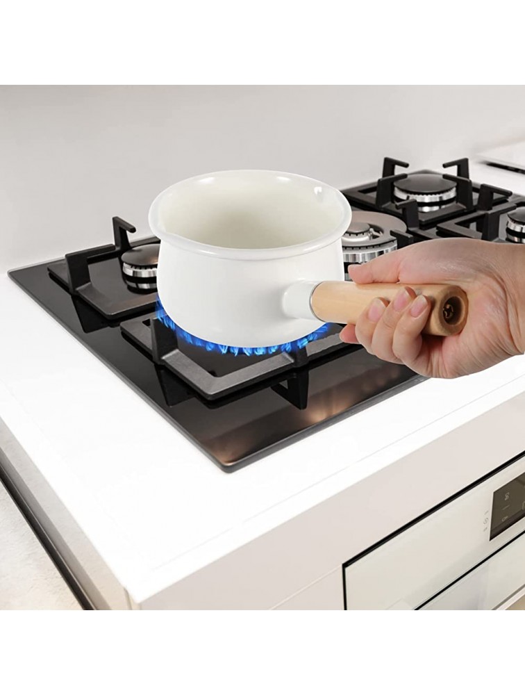 YARNOW Enamel Milk Pot 1PC Enamel Milk Pot Non- Stick Mini Saucepan Butter Warmer with Wooden Handle Small Cookware - BMV4YG4C2