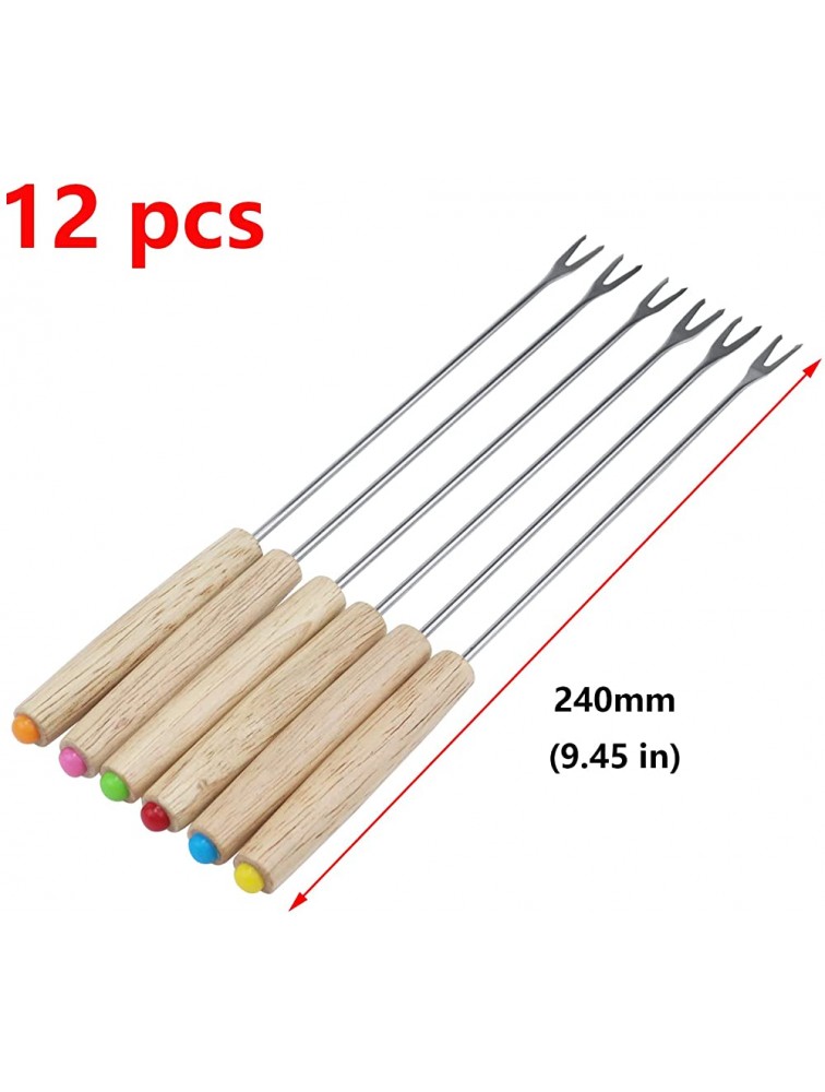 Antrader Set of 12 Stainless Steel Cheese Fondue Forks Barbecue Skewers Marshmallow Roasting Sticks with Heat Resistant Oak Wood Handle 9.4 Long - BK1JW8YAM