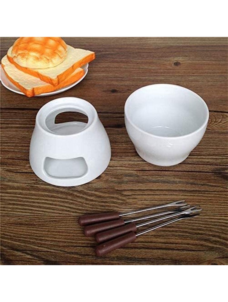 Ceramic Chocolate Fondue Set with Forks-Tea Light Porcelain Melting Pot - BMT6AB75C